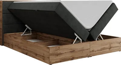 Produktbild von Boxspringbett, Doppelbett mit bettkasten und Multipocket-Matratze, Polsterbett mit Kopfteil, Eiche Holzrahmen - Albero-2 - 180x200cm - Grau Struktur - H3