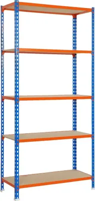 Produktbild von PROREGAL Schwerlastregal MULI | HxBxT 180x90x30cm | 5 Fachböden | Fachlast 150kg | Blau-Orange | Lagerregal Kellerregal Werkstattregal Metallregal Fachbodenregal Steckregal