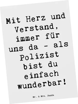 Produktbild von Mr. & Mrs. Panda Grußkarte Spruch Polizist Wunderbar - Weiß - Geschenk, Bedanken, Ansichtskarten, Postkarten, bildkarte, immer für uns da, Ansichtskarte, sicherheit, Mut