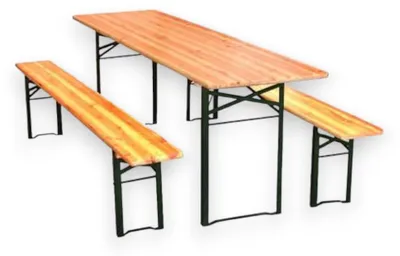 Immagine prodotto di Set birreria tavolo con 2 gambe e panche in legno e acciaio per feste e campeggio 200x60xh77 cm