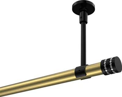Produktbild von Interdeco Gardinenstange / Vorhangstange Messing-Optik / Schwarz, Typ Sonette Estana (Glitzerkappe) ohne Ringe, Deckenmontage, 20 mm Ø 1-läufig, 540 cm