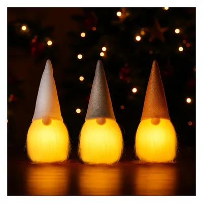 Productafbeelding van com-four® 3x kerstfiguurtjes met LED-verlichting, dwergbeeldjes, Zweedse kerstdecoratie