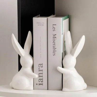 Produktbild von Dekorative Buchstützen aus Keramik, lustige Buchstützen, hasenförmige Regalstopper