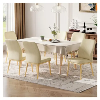 Produktbild von Gepolsterte Küchenstühle, 6er Set, Moderne Esszimmerstühle mit hoher Rückenlehne, gepolsterte Esstischstühle mit Massivholzbeinen für Restaurant, Café oder Zuhause, Beige