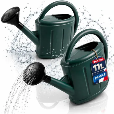 Produktbild von 2er Set Gießkanne 11 Liter mit Brause, Gartengießkanne aus Kunststoff, Blumengießkanne für Garten, Balkon, Terrasse und Pflanzenbewässerung, Grün