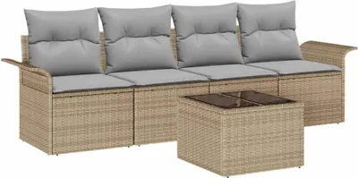Obrázok produktu pre Sada pohoviek s vankúšom 5 pcs Béžová polyratan