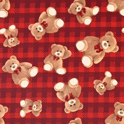 Produktbild von Geschenkpapier Teddybären kariert 70cm x 2m Rolle Rot