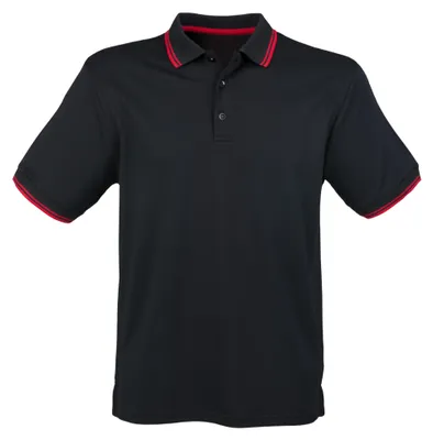 Image de Henbury - Polo pour homme, rayures contrastées, CoolPlus, manches courtes LT5482 (M) (noir/rouge)