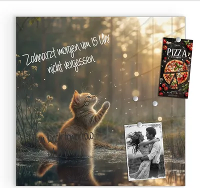 Produktbild von Magnettafel 30x30cm Pinnwand Whiteboard beschreibbar - Katze mit Marienkäfer