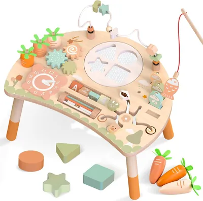 Image de Jouets Montessori pour bébés, dès 1 an jusqu'à 3 ans - 1 table d'activités en bois pour enfants - Jouets pour enfants