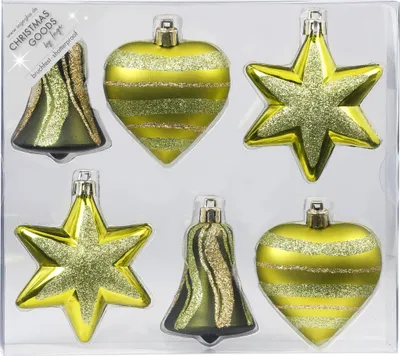 Produktbild von Christbaumschmuck Formen Mix 9cm Kunststoff 6er Set - Olive Green