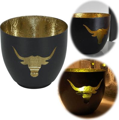 LS-LebenStil XL Metall Teelichthalter 10x9cm Büffel Schwarz Gold Kerzenhalter Votivkerzenhalter Windlicht Teelichtständer Teelichter Votivkerzen