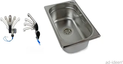 Produktbild von Edelstahl Spülbecken Camping Spüle Waschbecken + Ablauf 265x160 x100 mm + Hahn