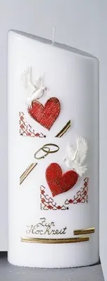 Produktbild von Hochzeitskerze mit Geschenkkarton 23 x 9 x 9,5 cm, Original handverzierte Kopschitz Brautkerze Kerze in bester Brennqualität
