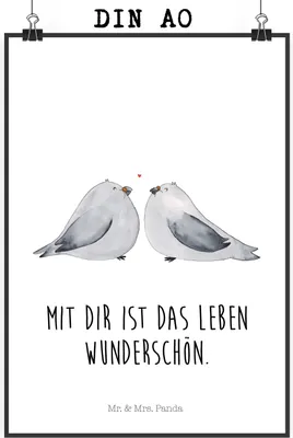 Produktbild von Mr. & Mrs. Panda Bild Turteltauben Liebe DIN A0 - Weiß - Geschenk, Freundin, Hochzeitstag, drucke, Freund, Wandbild, glücklich, kunstdruck poster, wanddeko, Plakat
