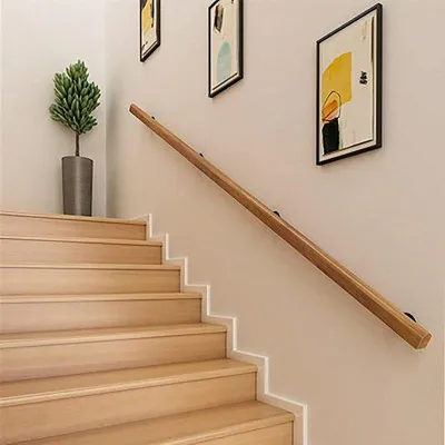 Productafbeelding van Houten Trapleuning - Wandmontage Leuning - Veilig Traplopen - Antislip Hout - 300 cm Lengte - Houtkleur