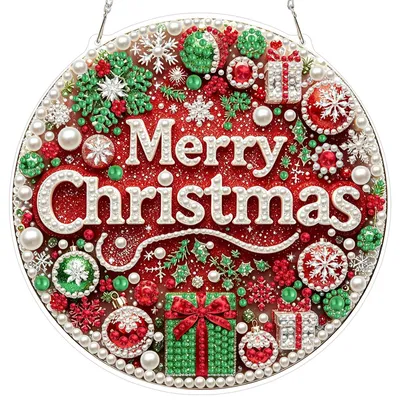 Perlen-Diamond-Art Hängekit, Weihnachtskranz, 40x30 cm
