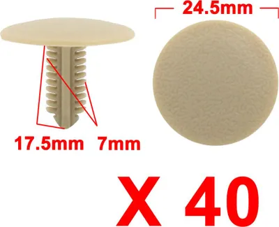 Image de 40Pcs Rivet plastique Clip retenue trou 7mm 24.5mm tête voiture porte Beige