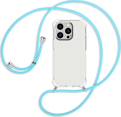 Produktbild von Handykette Backcover-Schutzhülle mit Band (Metall silberfarben) für Apple iPhone 14 Pro (6.1'') - himmelblau