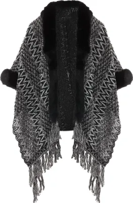 Image de Poncho en maille IMALA pour femmes - noir, M