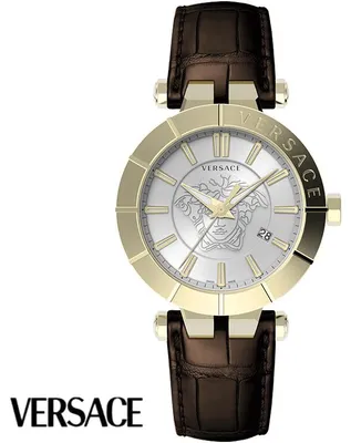 Produktbild von Versace VE2B00321 V-Race silber gold braun Leder Armband Uhr Herren Uhr NEU