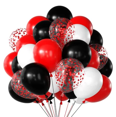 Productafbeelding van Set van 69 Feestballonnen in Rood, Wit en Zwart
