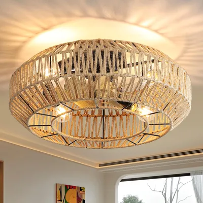 Produktbild von Sofucor Farmhouse Deckenventilator mit Käfig, 56 cm, E27*4 Glühbirnen, Gleichstrommotor, Gelb