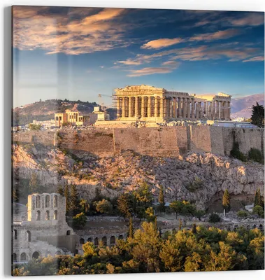 Produktbild von DEQORI Glasbild Echtglas 50x50 cm 'Blick auf die Akropolis' Wandbild Bild modern Deko