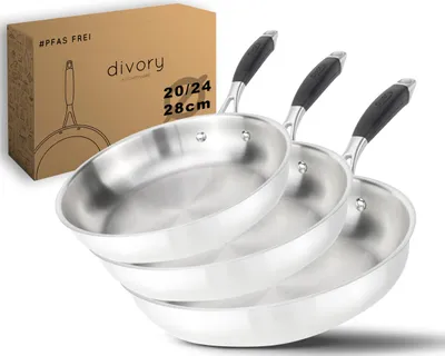 Obrázok produktu pre Sada hrncov z nehrdzavejúcej ocele (20/24/28 cm), nepovlakovaná a vhodná na indukciu