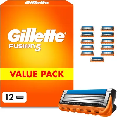 Zdjęcie produktu dla Gillette Fusion5 , Mężczyźni, Gillette, Fusion5, Stal nierdzewna, Czarny, Niebieski, Pomarańczowy, Stal nierdzewna, 12 szt.
