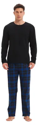Produktbild von Damen-Pyjama-Set aus Flanell – Langer Schlafanzug mit T-Shirt und Hose