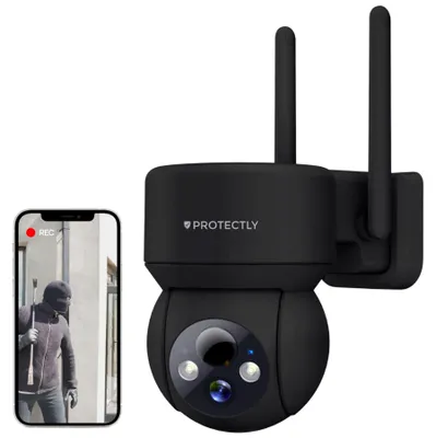 Produktbild von Protectly® 2K Überwachungskamera kabellos – Akku WLAN Kamera außen/innen, Nachtsicht, Zwei-Wege-Audio, 64GB SD & IP66
