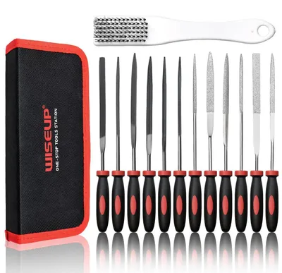 Produktbild von 13-teiliges Nadelfeilen-Set mit Diamant- und Stahlfeilen | Werkzeugtasche | Reinigungsbürste
