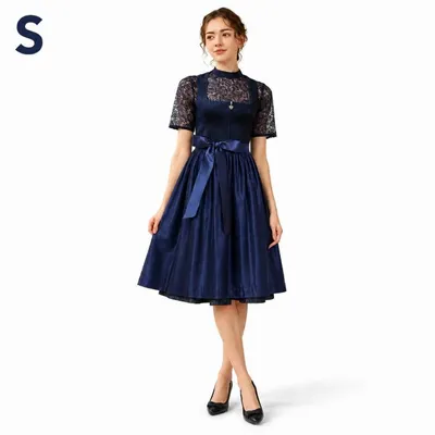Produktbild von Dirndl Kleid Damen Lang, Trachtenkleid mit Schürze und Bluse, Outfit für Frauen, Bayerisches Kleid für Volksfest und Party-S