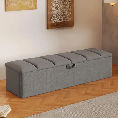 Obrázok produktu pre Pohovka s úložným priestorom, pohovka s poťahom z velúru, odkladacia stolička, 113 x 32 x 36 cm, sivá, velúr + MDF