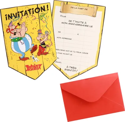 Imagen del producto de 8 tarjetas de invitación de Asterix, Astérix y Obélix, color rojo