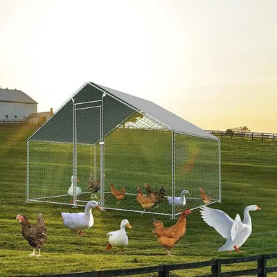 Imagen del producto de Jaula para gallinas con acceso al exterior, de 3x2x2 metros, con cerradura de seguridad y cubierta impermeable de polietileno. Jaula metálica para gallinas, conejos y otros animales pequeños (3x2x2 metros)