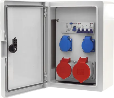 Produktbild von Stromverteiler Baustromverteiler CEE 16A 32A 2x230V Komplett mit Sicherungen Gehäuse IP65 FI-Schalter