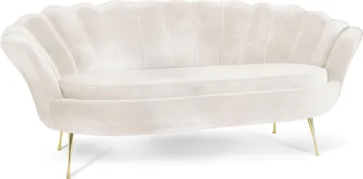 Produktbild von Samt Muschel Sofa mit Golden oder Silber Metallbeinen - 3-Sitzer Couch für Wohnzimmer - Elegant Polstersofa Muschelform - Cara Set - Golden Beinen - Beige