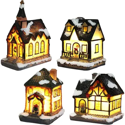 Produktbild von Weihnachtsdorf mit Beleuchtung, LED-Weihnachtslaterne, Weihnachtsdekoration, amerikanische Lichterkette, Weihnachtshandwerk, batteriebetrieben