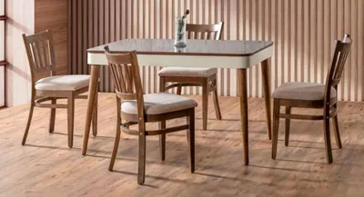Produktbild von Luxus Gruppe Textil Polster 4x Stühle Holz Esstisch Esszimmer Design Set