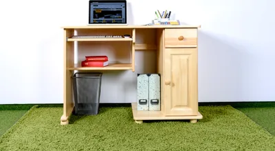 Produktbild von Schreibtisch Junco 196 mit Schublade und Tastaturfach, Kiefer massiv Vollholz natur, 81,50 x 115 x 55 cm, 3 Fächer, robust und langlebig, 3 Fächer