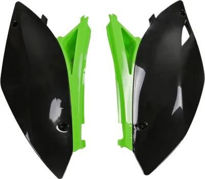 Image de Carénage latéral UFO PLAST en deux parties pour Kawasaki KX F 250 cm³, années 2009 à 2012, couleur : noir / vert