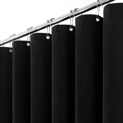 Produktbild von Kleiner Duschvorhang aus Stoff, 120 x 180 cm, Leinenstruktur, schimmelresistent, wasserdicht, mit 8 Kunststoffhaken, waschbar, strapazierfähiger Polyester-Duschvorhang für Badewannen, schwarz