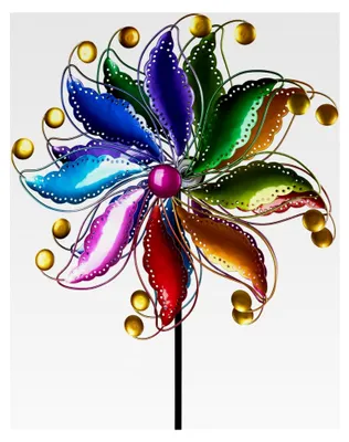 Produktbild von Buntes Windrad Blume aus Metall 128 cm für Garten und Terrasse