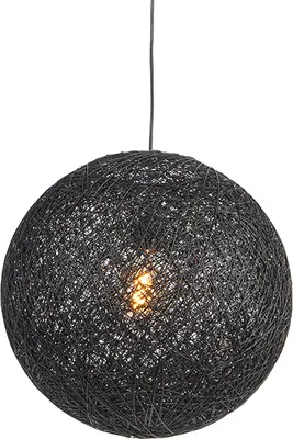 Zdjęcie produktu dla QAZQA – nowoczesna lampa wisząca, czarna kula 45 cm – Corda I salon I sypialnia – papier I rzemień okrągły I kula I kulisty – przystosowana do żarówek LED E27