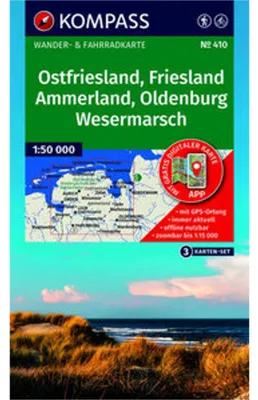 Obrázok produktu pre Sada turistických máp KOMPASS 410 Východné Frízsko, Frízsko, Ammerland, Oldenburg, Wesermarsch (3 mapy) 1:50 000