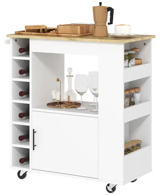 Produktbild von HOMCOM Küchenwagen mit Arbeitsplatte aus Holz Ablagen 83x40x83 cm Eiche