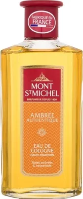 A bottle of Mont St Michel Ambrée Authentique Eau de Cologne.