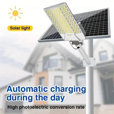 Image de Lampadaire solaire - Éclairage public LED - Lot de 2 - 6500 W - 20 000 mAh - Détecteur de mouvement - Indice de protection IP65 - Télécommande